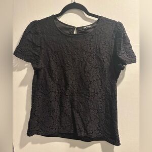 Express Black Floral Lace Short Sleeve Top – Size Large